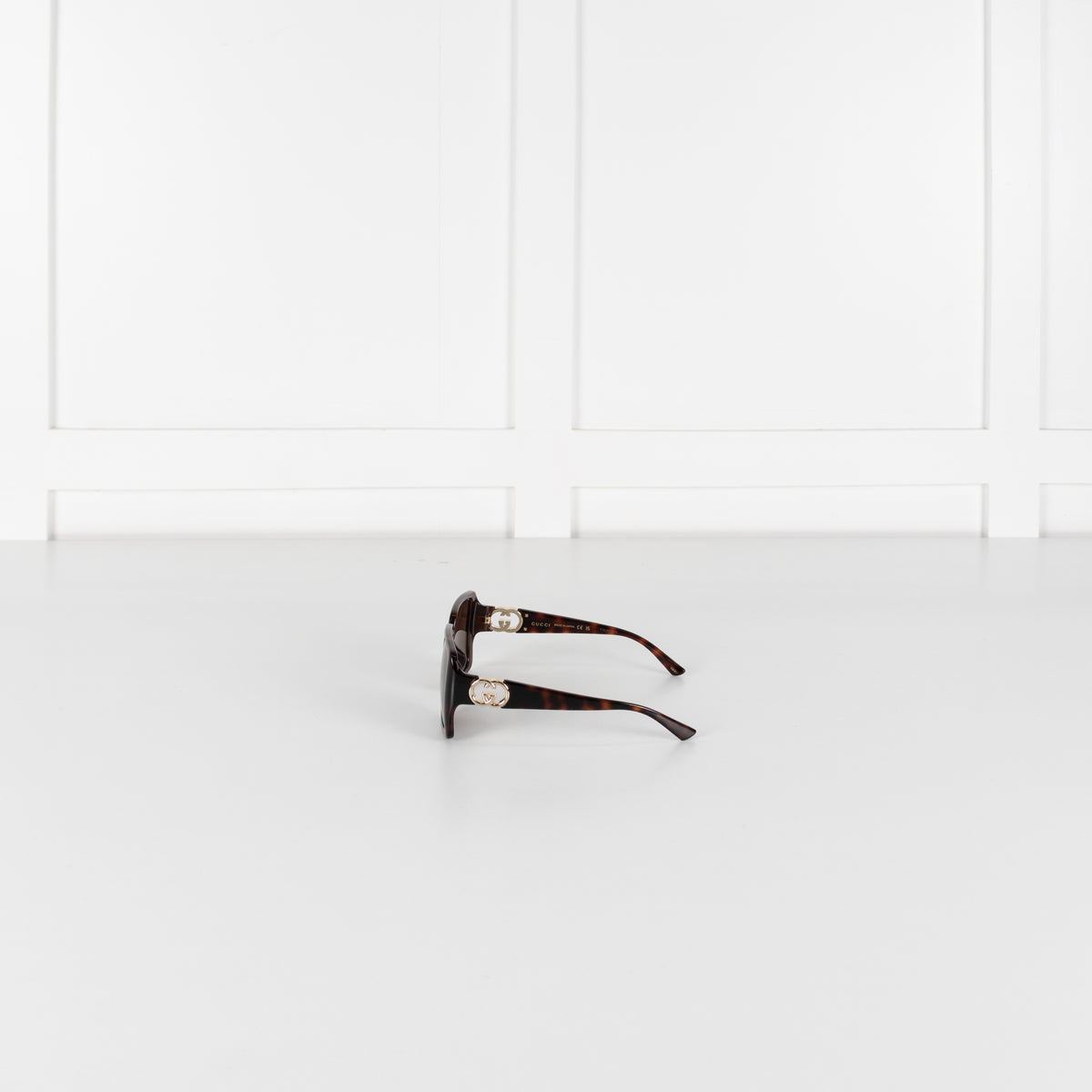 Gucci Tortoishell Square Frame Logo Arm Sunglasses