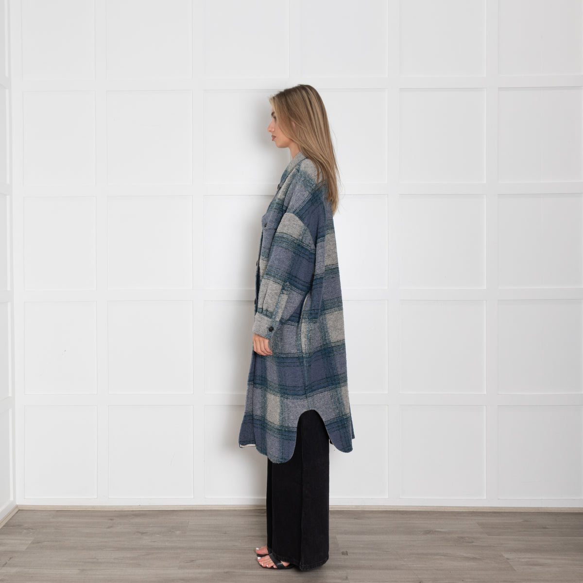 Isabel Marant Etoile Grey Blue Green Oversized Check Coat