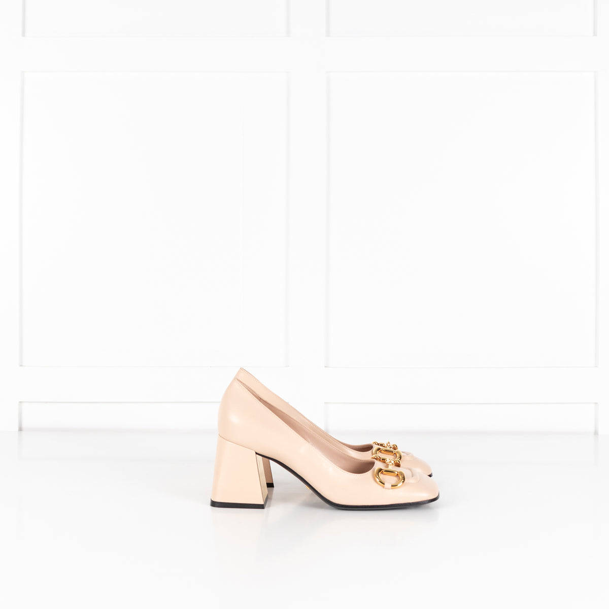 Gucci Neutral Horsebit Block Heel Pumps