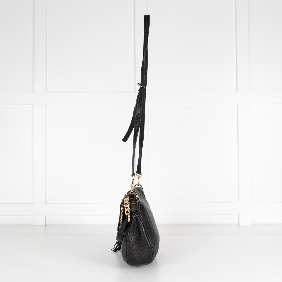 Michael By Michael Kors Black Pebbled Leather Flap Bag