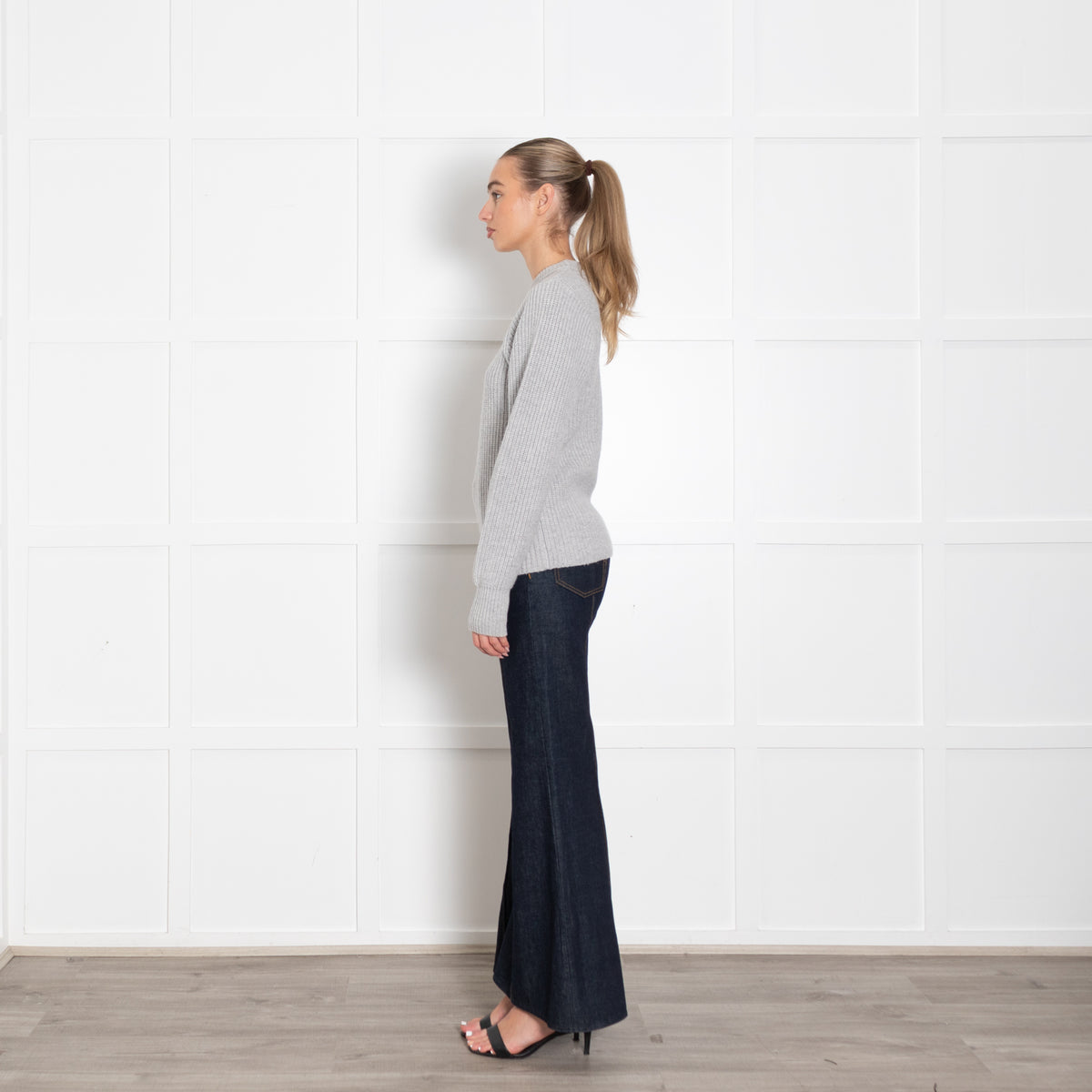 Joseph Grey Ribbed Round Neck Cashmere Wool Mix Jumper