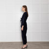 Wyse Navy Velvet Button Up Jumpsuit