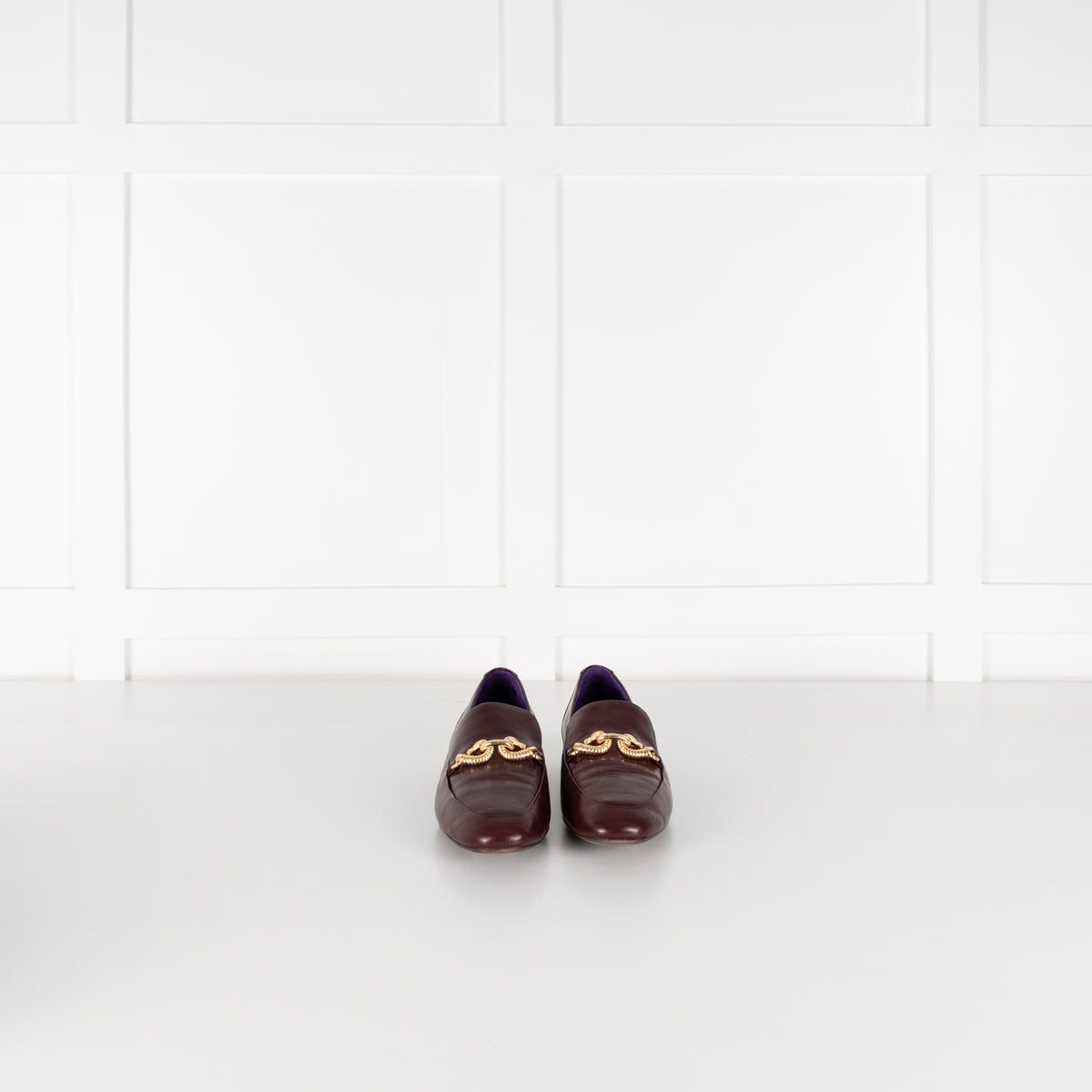 Tory Burch Burgundy Gold Horse Head Motif Loafers
