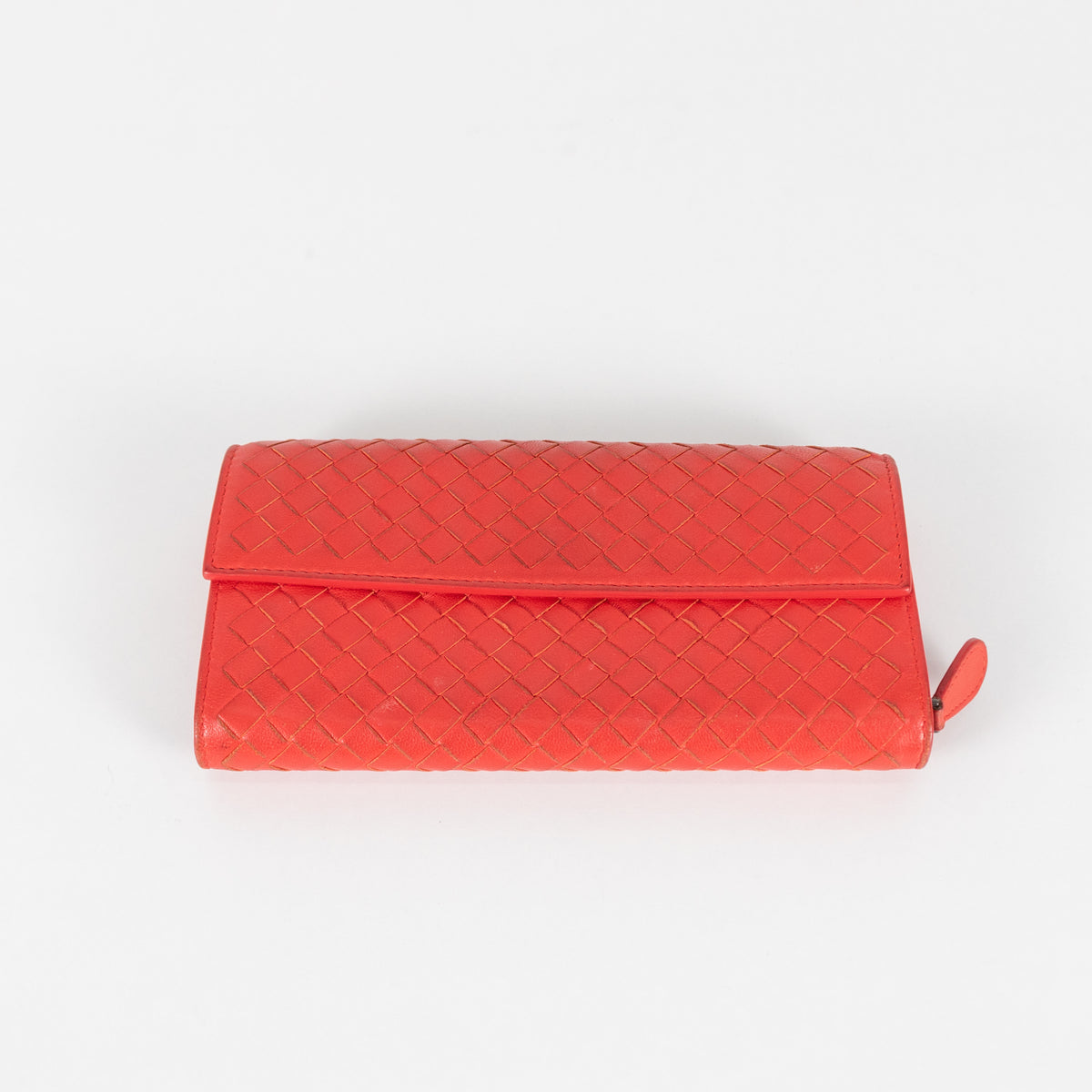Bottega Veneta Red Intrecciato Leather Continental Wallet