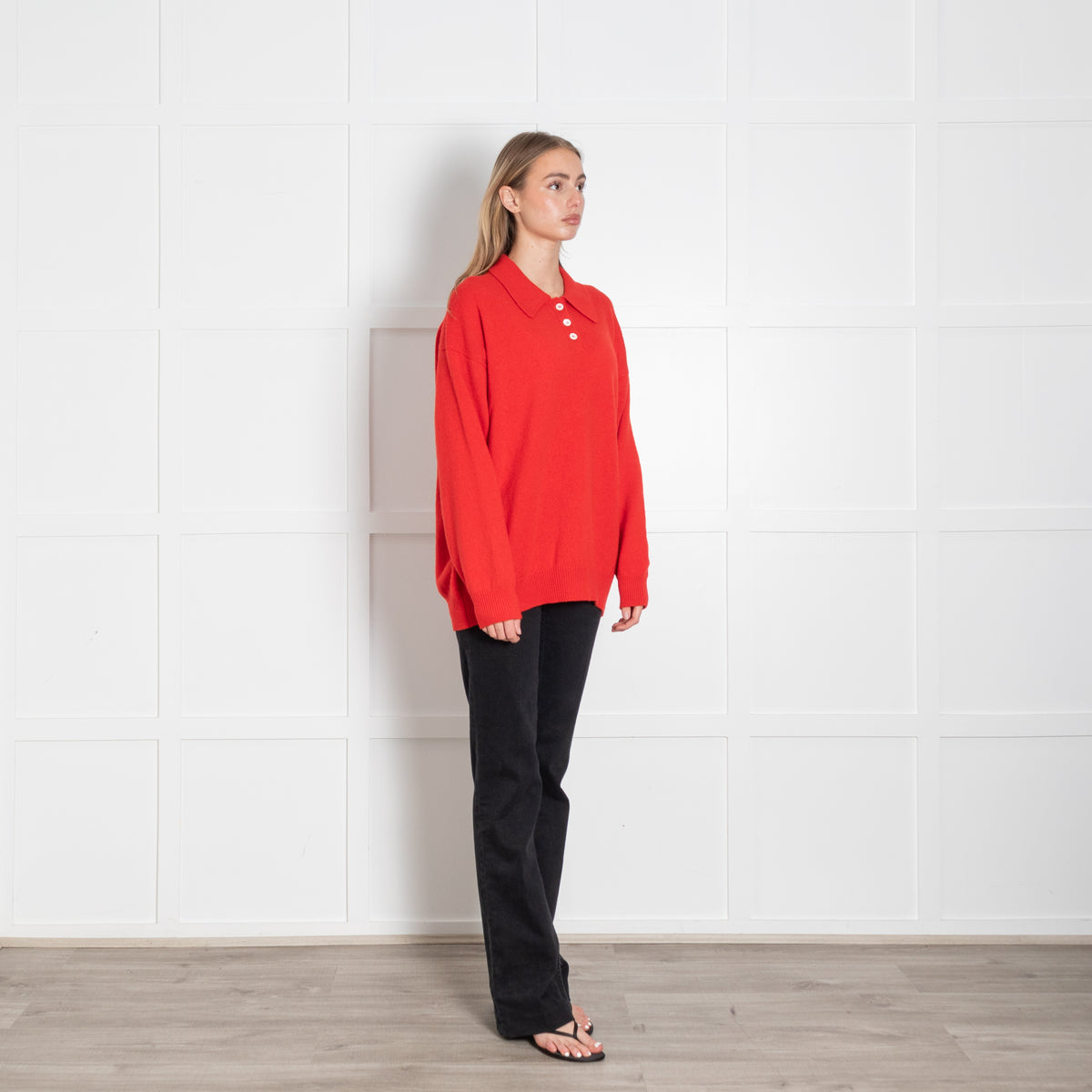 &Daughter Red Edith Collared Wool Jumper