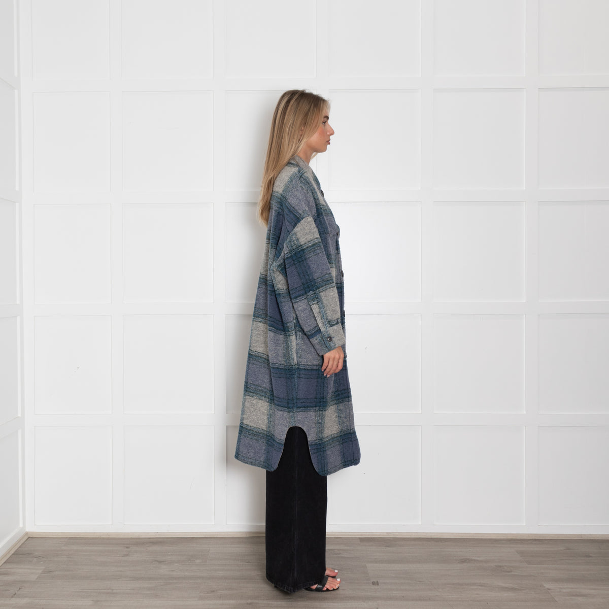 Isabel Marant Etoile Grey Blue Green Oversized Check Coat