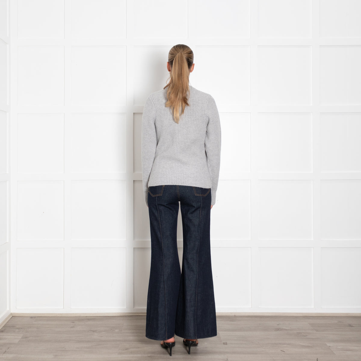 Joseph Grey Ribbed Round Neck Cashmere Wool Mix Jumper