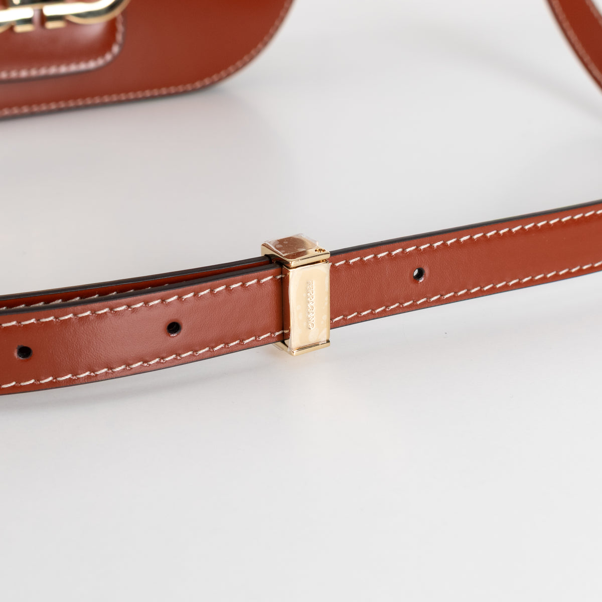 Salvatore Ferragamo Dark Cognac Double Gancini North-South Crossbody Bag