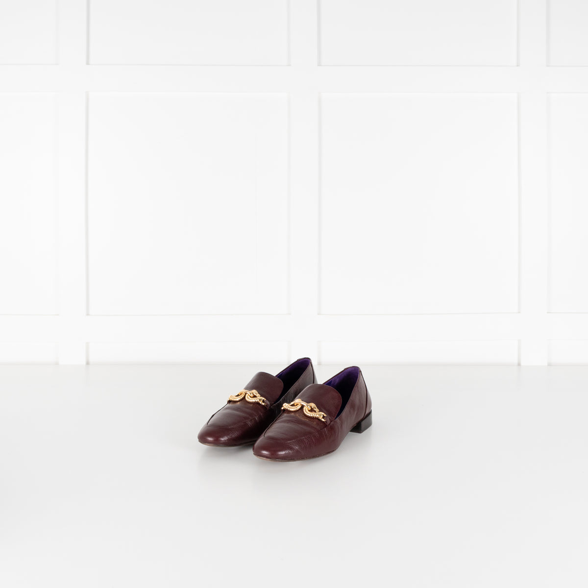 Tory Burch Burgundy Gold Horse Head Motif Loafers