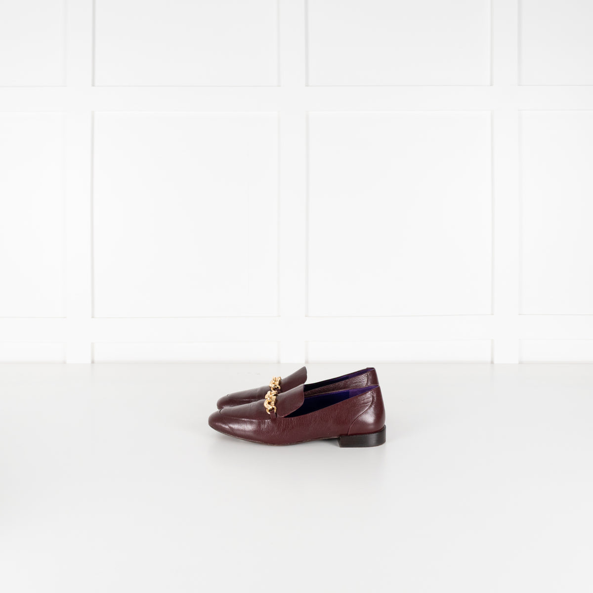 Tory Burch Burgundy Gold Horse Head Motif Loafers