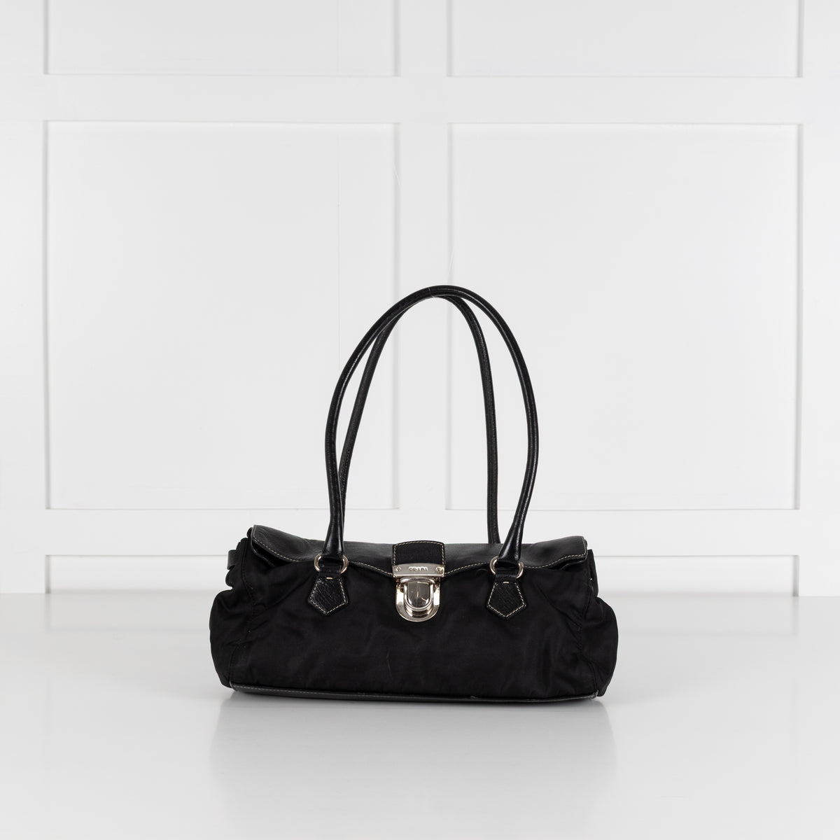 Prada Black Leather Nylon Vintage Shoulder Bag