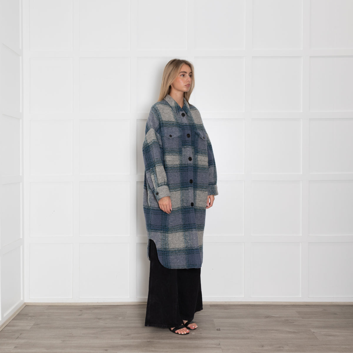Isabel Marant Etoile Grey Blue Green Oversized Check Coat