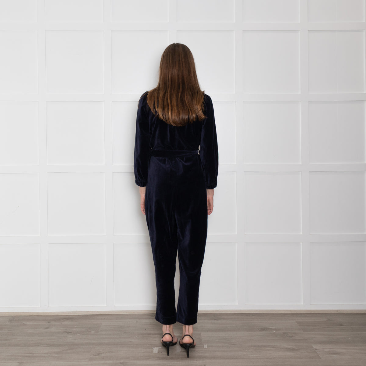 Wyse Navy Velvet Button Up Jumpsuit