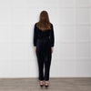 Wyse Navy Velvet Button Up Jumpsuit