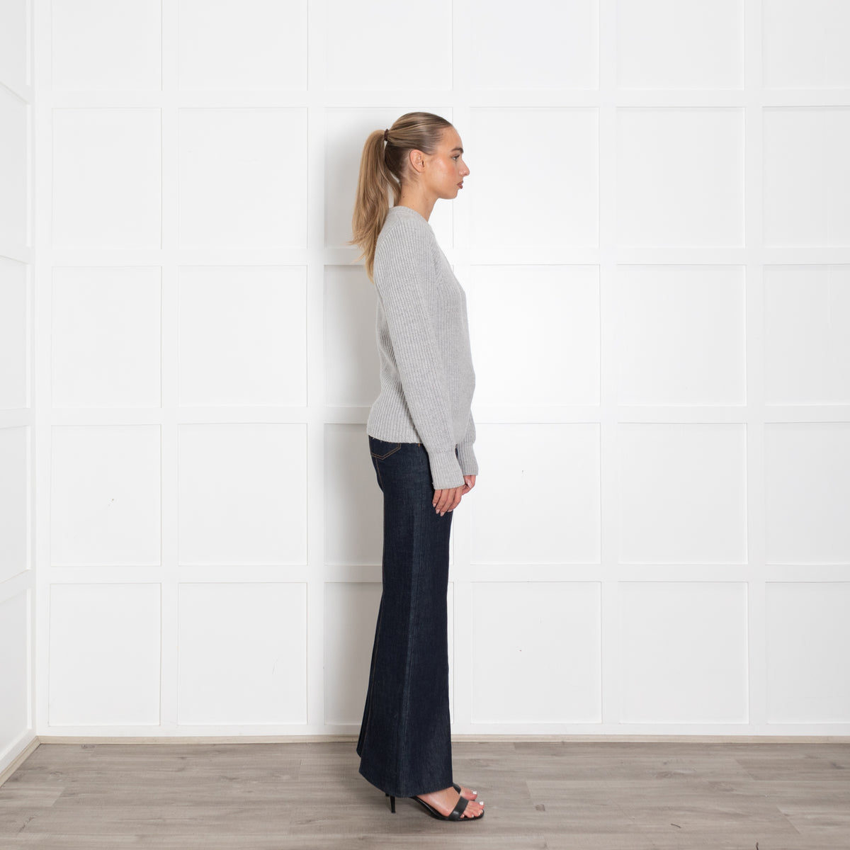 Joseph Grey Ribbed Round Neck Cashmere Wool Mix Jumper