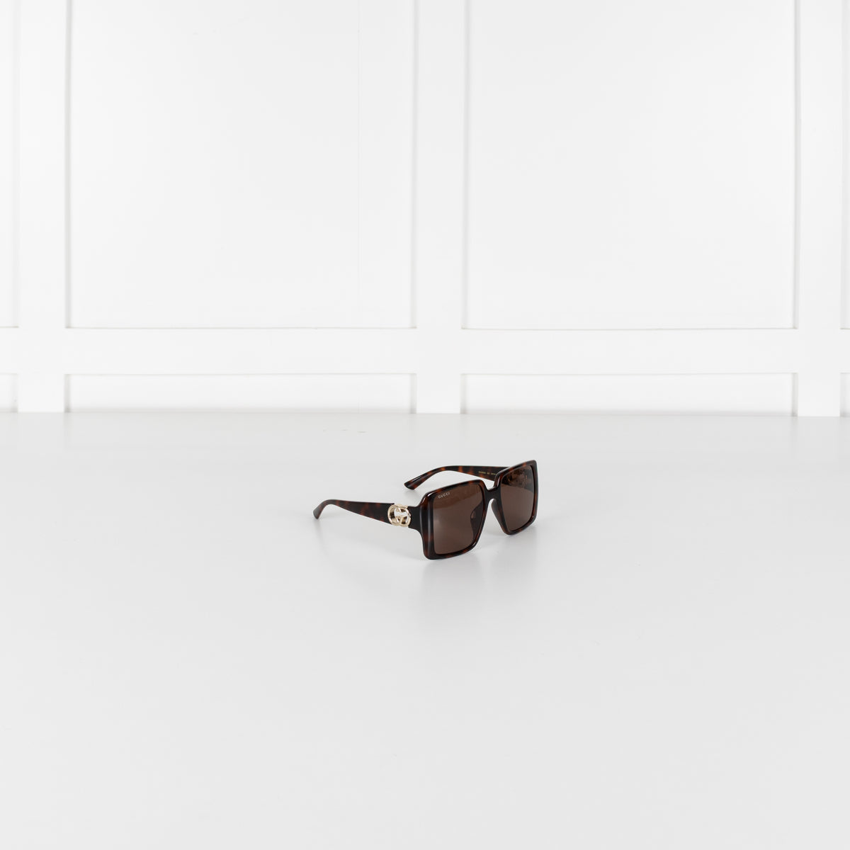 Gucci Tortoishell Square Frame Logo Arm Sunglasses