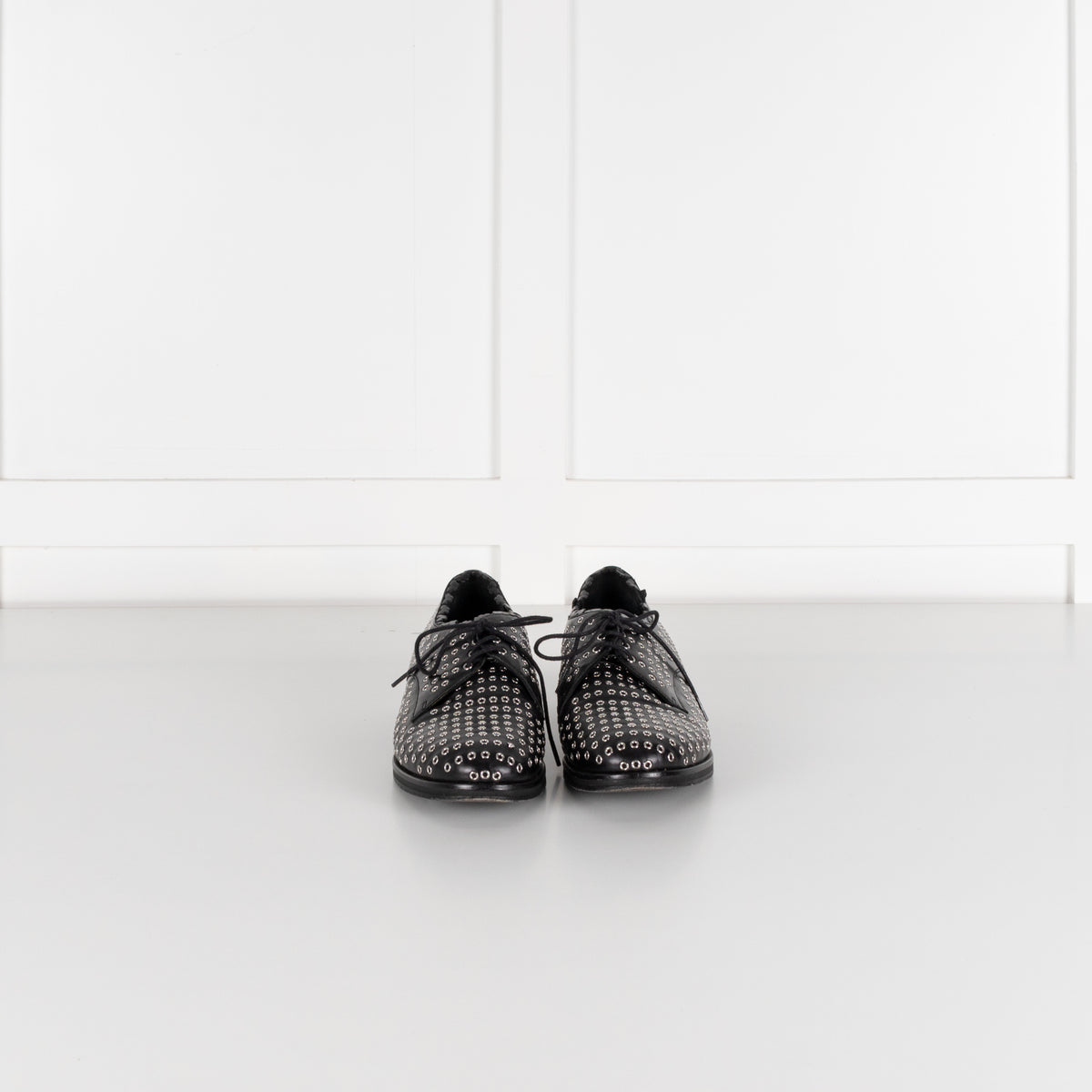 Alaia Black Leather Silver Eyelet Lace Up Shoes