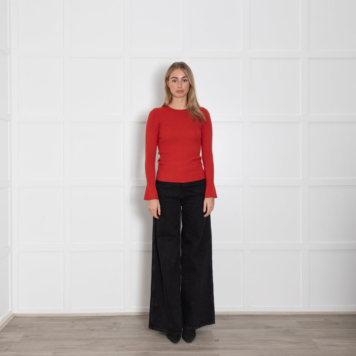 Michael By Michael Kors Rust Ribbed Long Sleeve Top