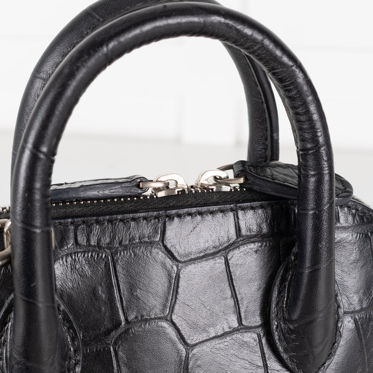 Balenciaga Black XXS Ville Croc Embossed Bag with Removable Shoulder Strap