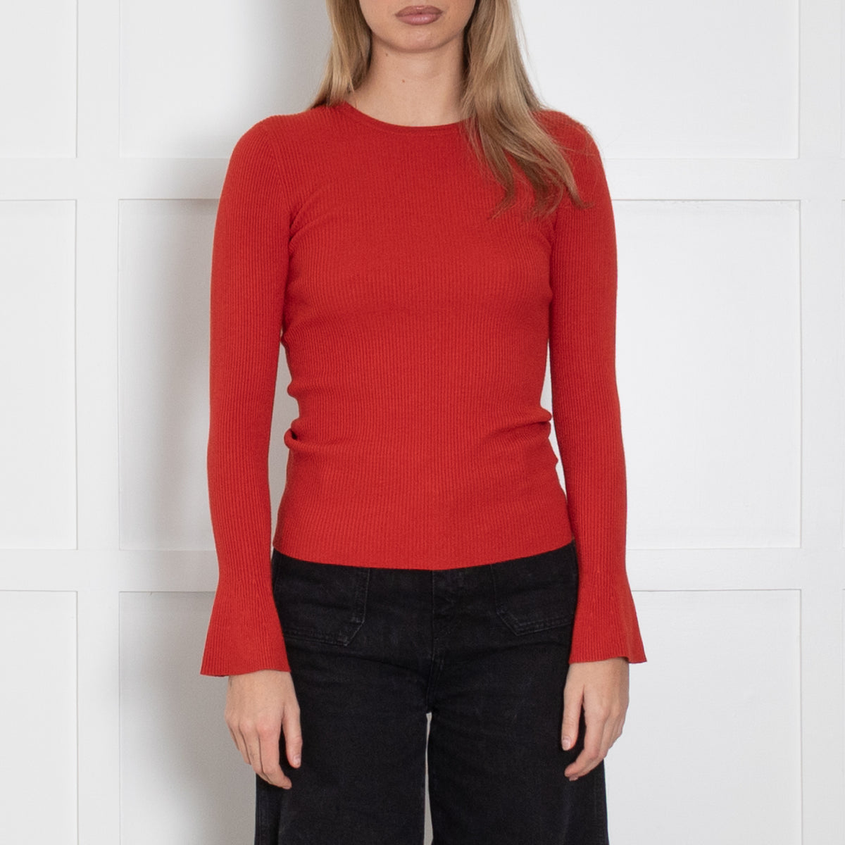 Michael By Michael Kors Rust Ribbed Long Sleeve Top
