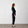 Wyse Navy Velvet Button Up Jumpsuit