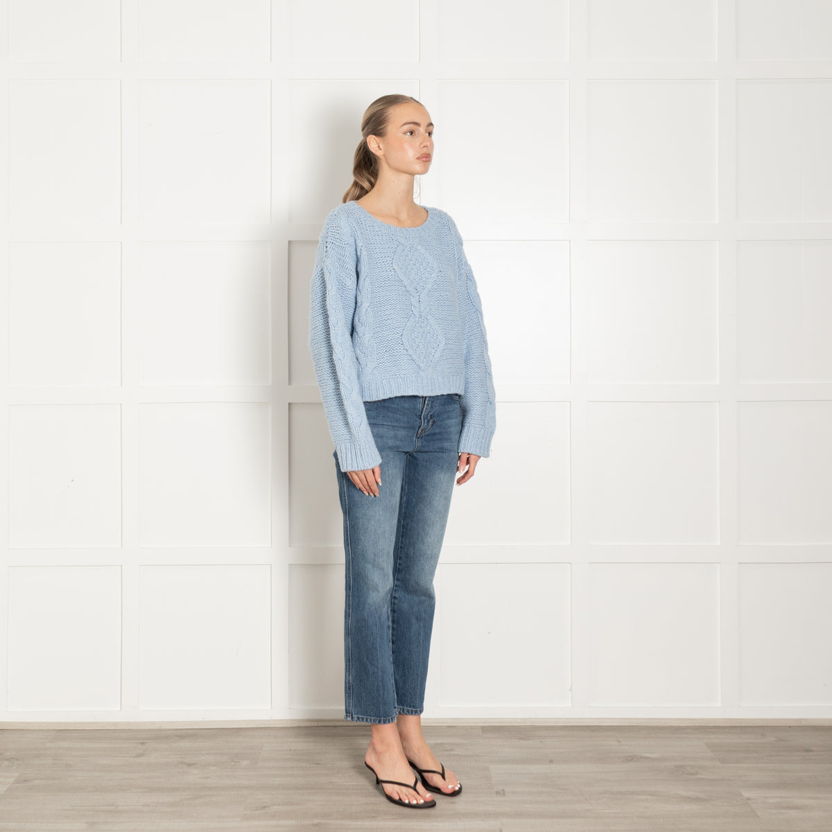 Rixo Pale Blue Chunky Knit Wool Blend Jumper