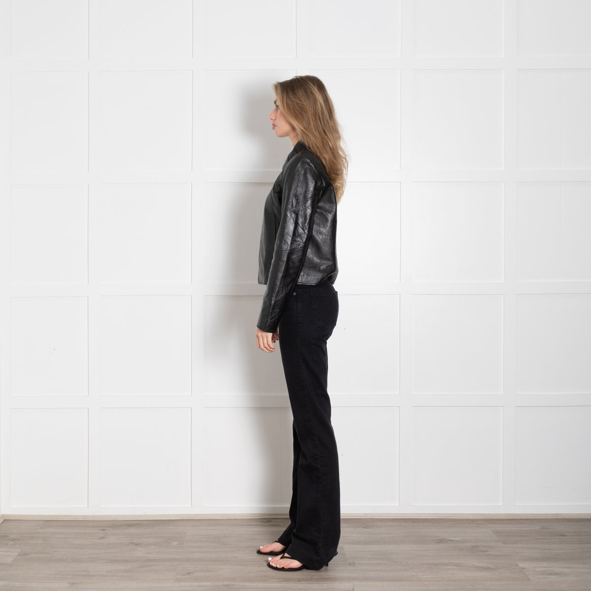 Worn Vintage Short Black Leather Jacket