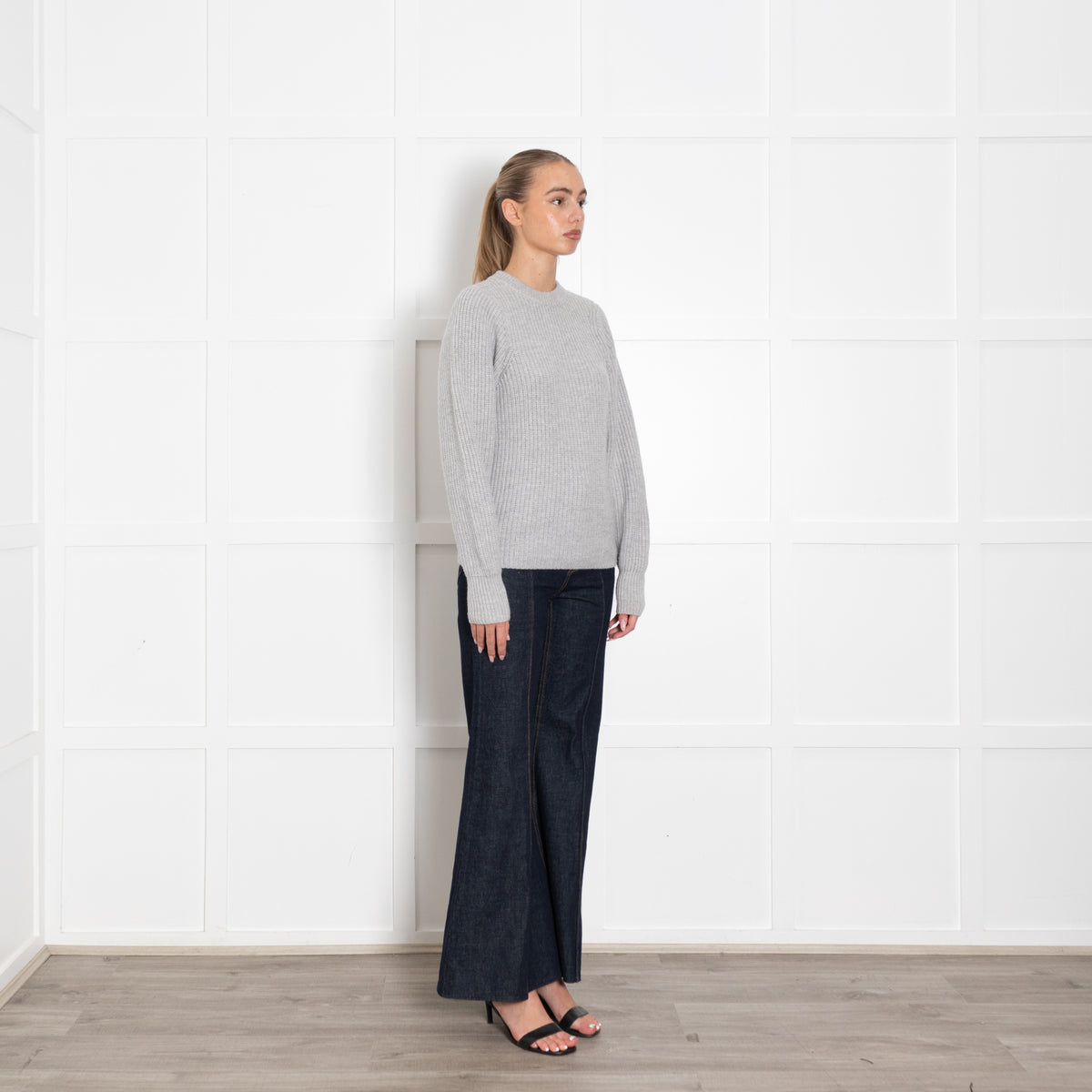Joseph Grey Ribbed Round Neck Cashmere Wool Mix Jumper