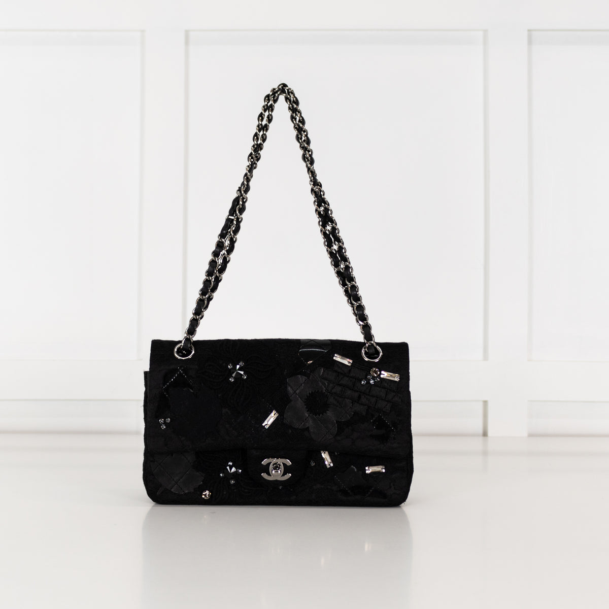 Chanel Black Lace and Patent 2016 Metiers D'art Flap with Gunmetal Hardware