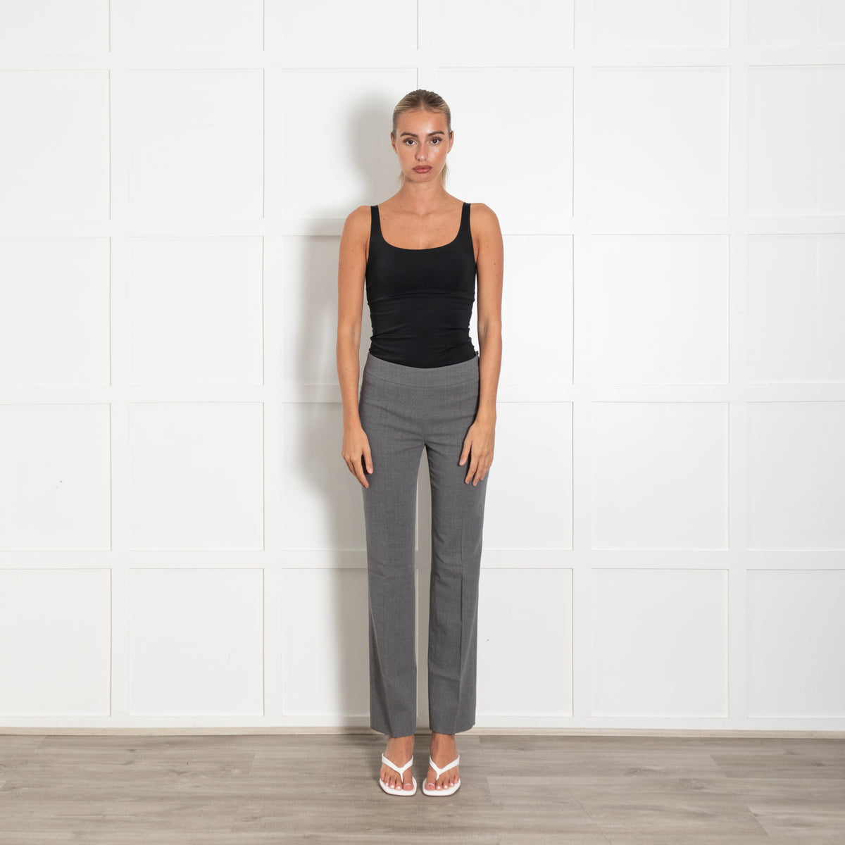 Akris Grey Straight Leg Side Zip Wool Mix Trousers