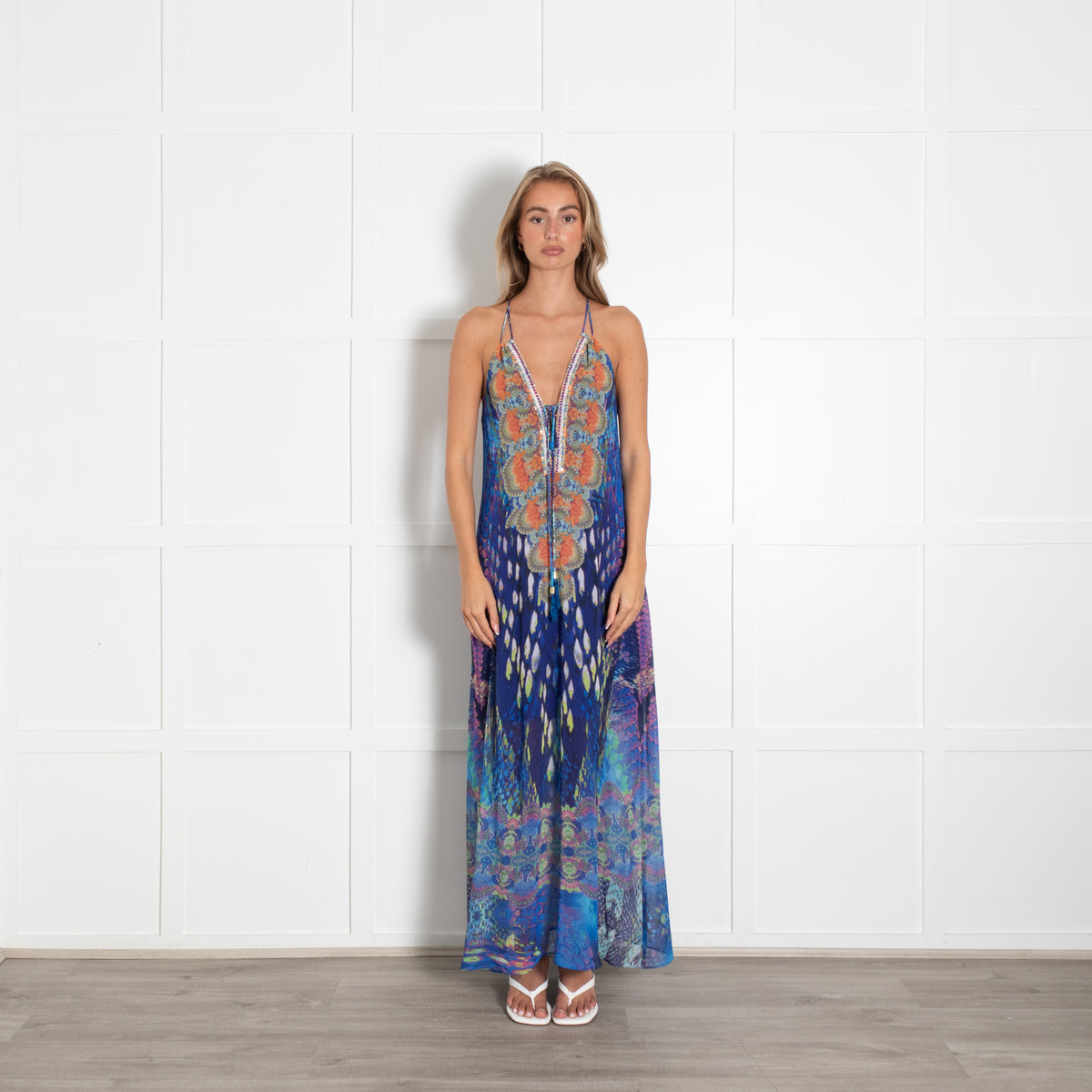 Hale Bob Blue and Orange Maxi Strappy Dress
