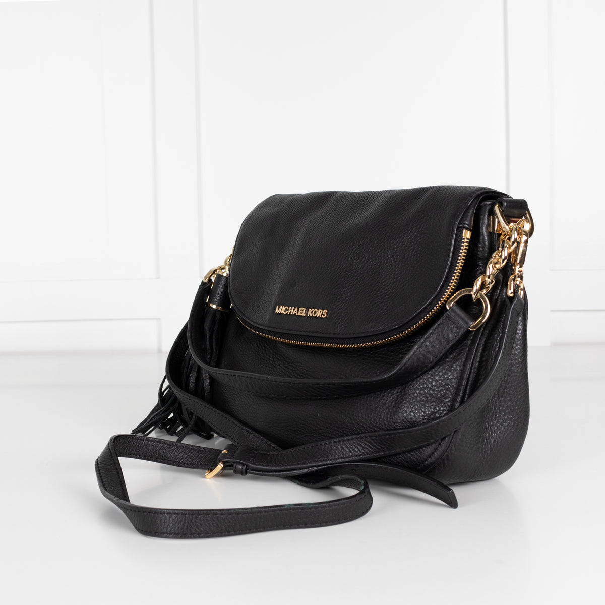 Michael By Michael Kors Black Pebbled Leather Flap Bag