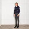 Sandro Navy Blue Fleck Fringed Trim Jacket
