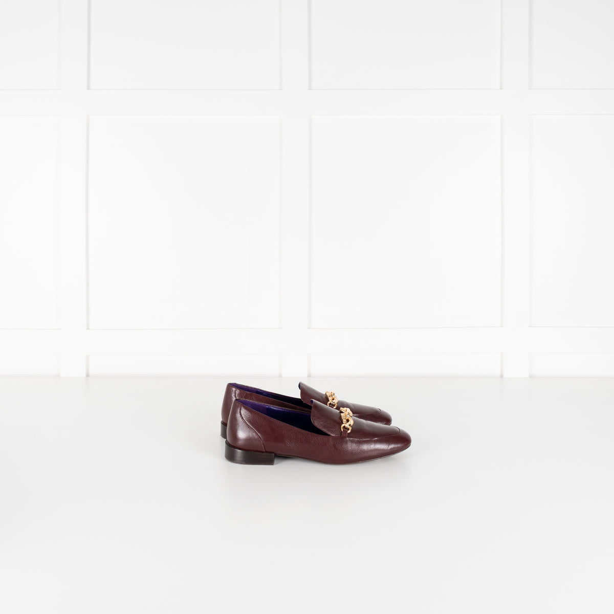 Tory Burch Burgundy Gold Horse Head Motif Loafers