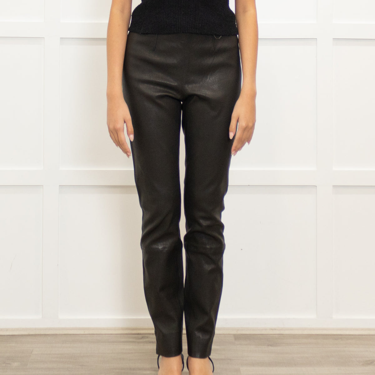 Theory Dark Grey Leather Leggings