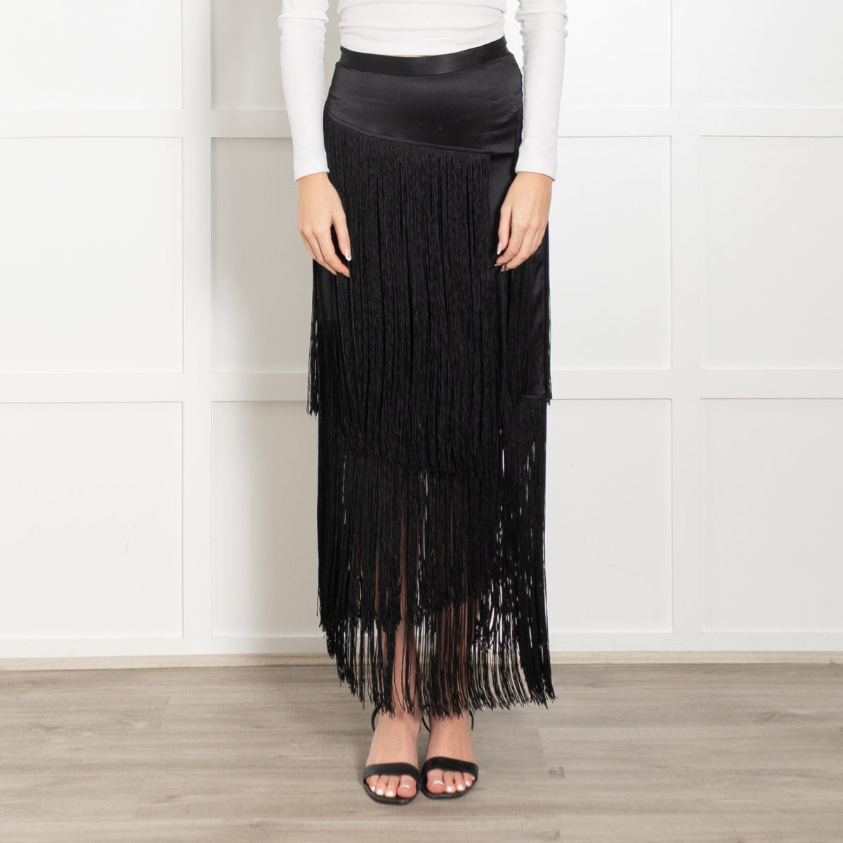 Tamara Mellon Black Silk Fringed Skirt