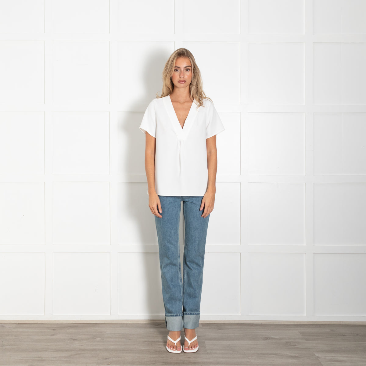 Gerard Darel White V Neck Short Sleeved Top