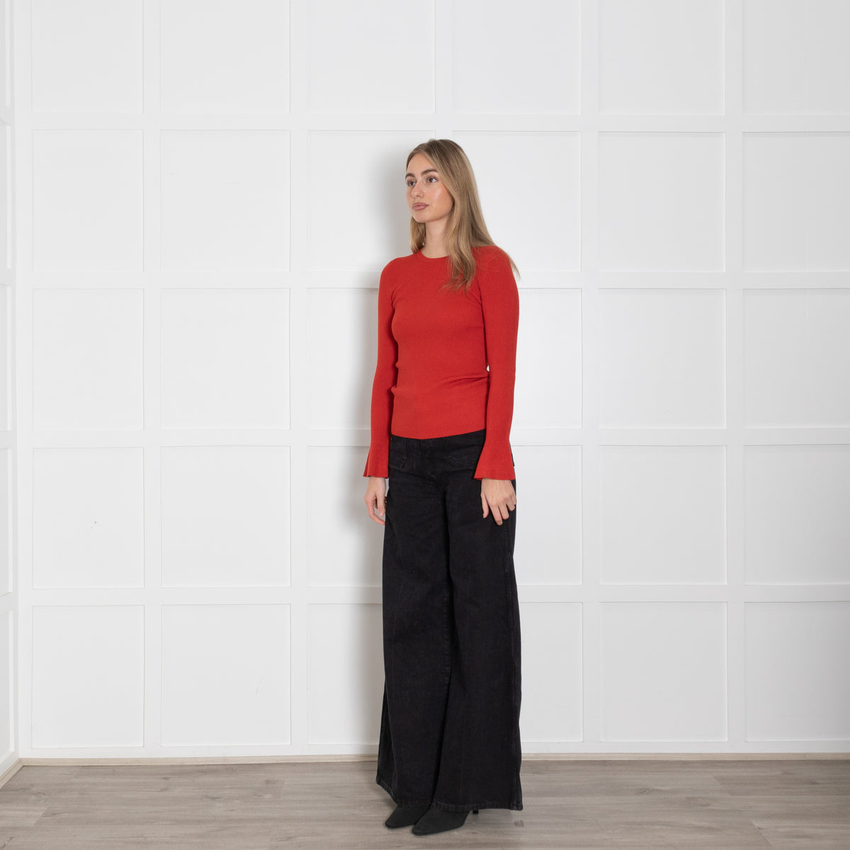 Michael By Michael Kors Rust Ribbed Long Sleeve Top