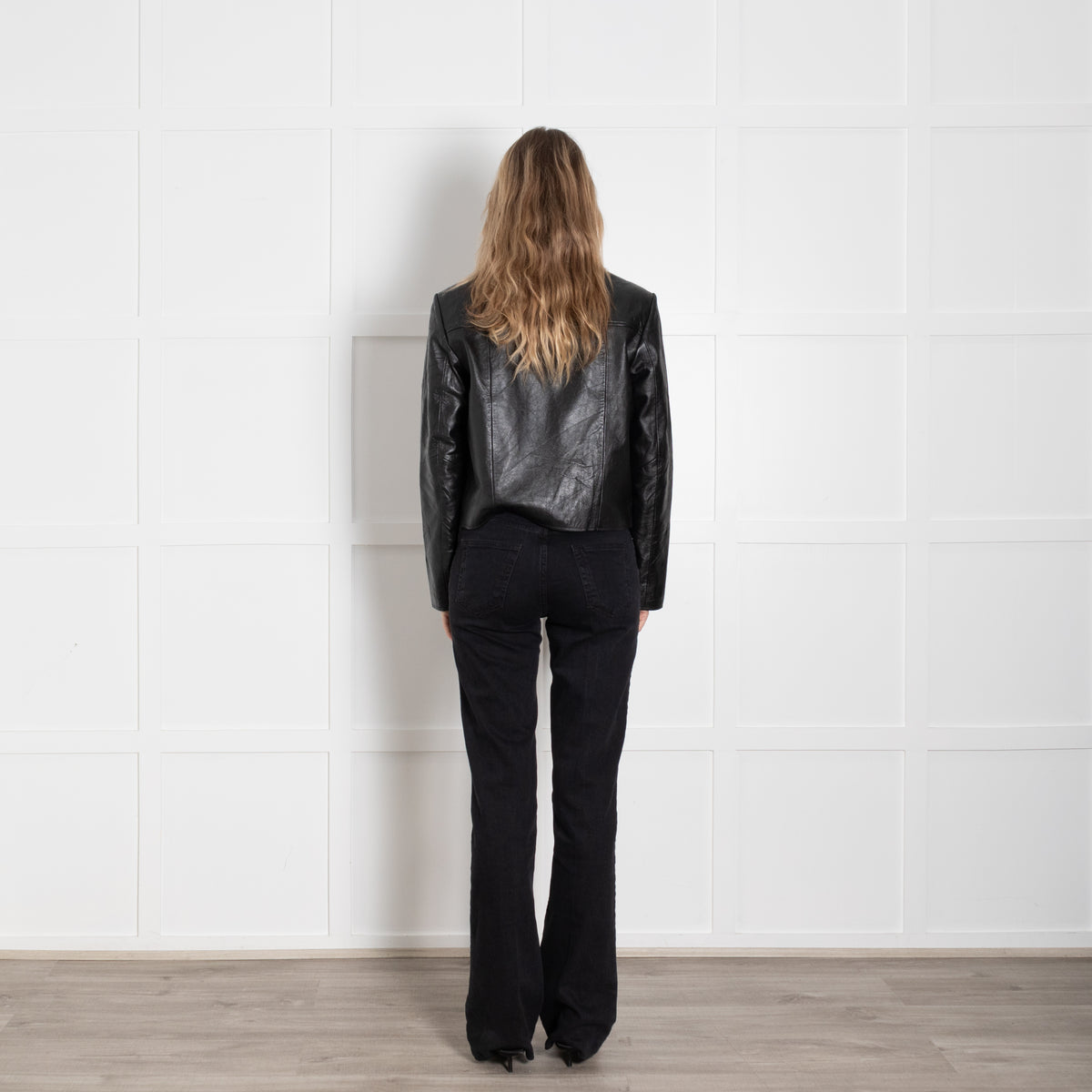 Worn Vintage Short Black Leather Jacket