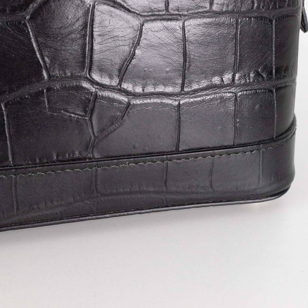 Balenciaga Black XXS Ville Croc Embossed Bag with Removable Shoulder Strap