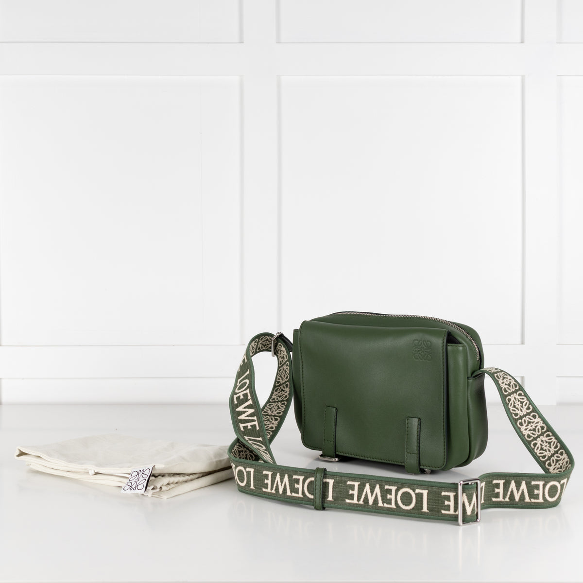 Loewe Green Leather Xs Military Messenger Bag