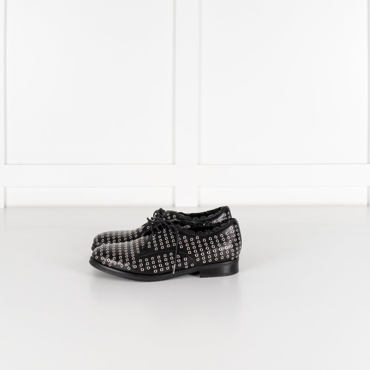 Alaia Black Leather Silver Eyelet Lace Up Shoes