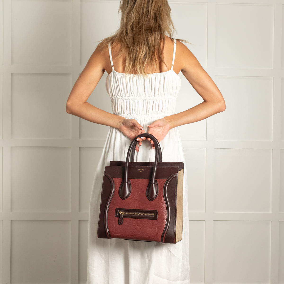 Celine Brown Burgundy Leather Luggage Nano Bag