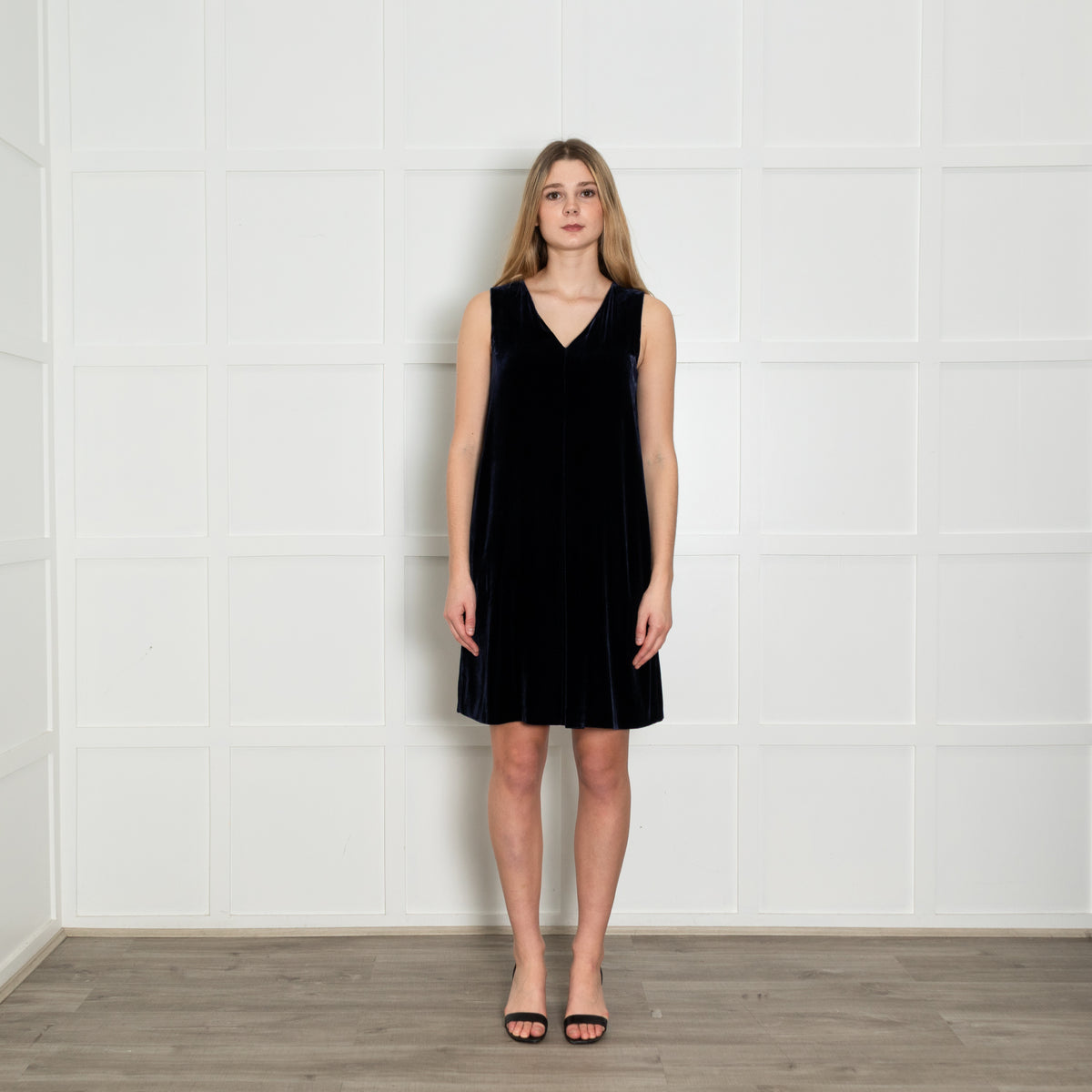 Max Mara Studio Navy Blue Velvet Sleeveless Dress