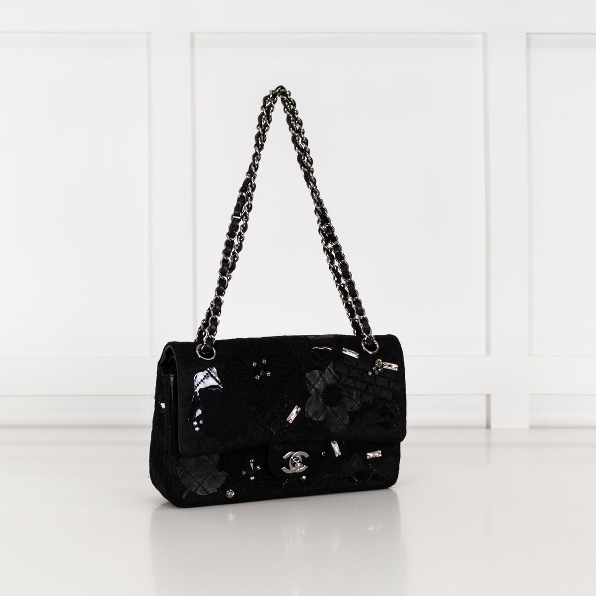 Chanel Black Lace and Patent 2016 Metiers D'art Flap with Gunmetal Hardware