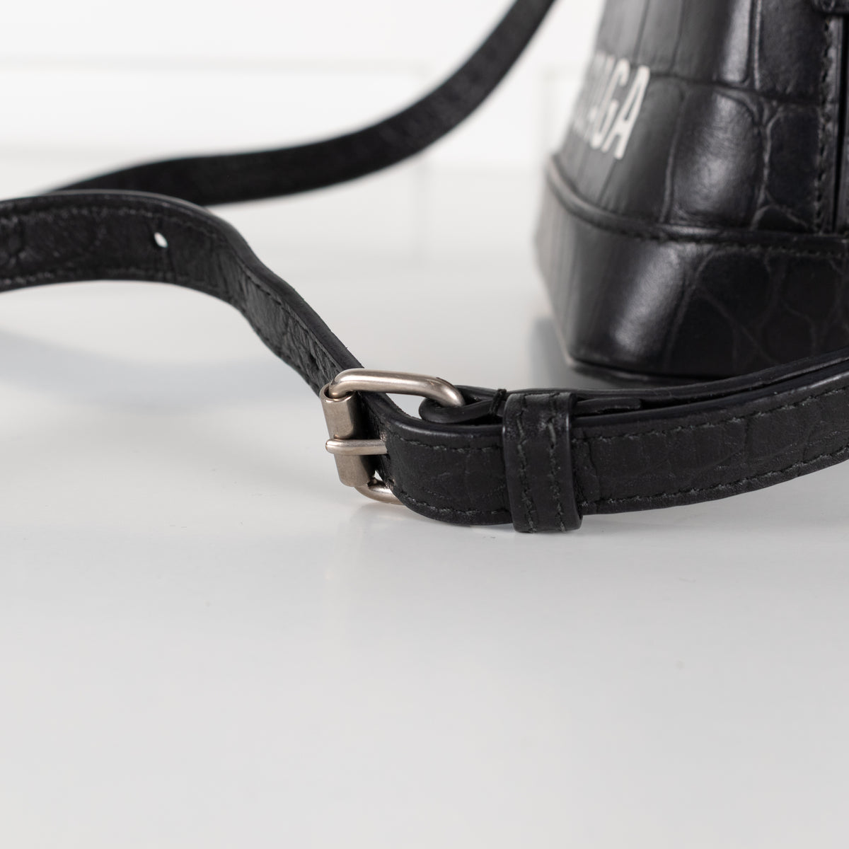 Balenciaga Black XXS Ville Croc Embossed Bag with Removable Shoulder Strap