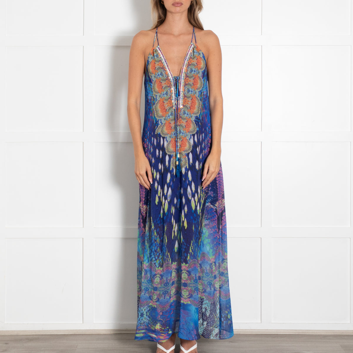 Hale Bob Blue and Orange Maxi Strappy Dress