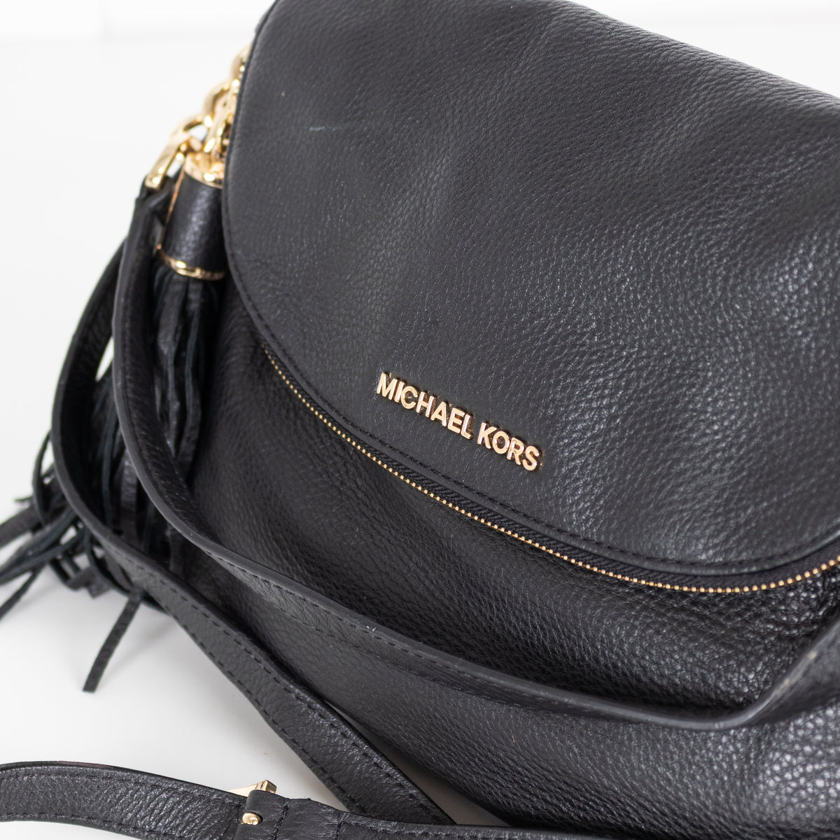 Michael By Michael Kors Black Pebbled Leather Flap Bag