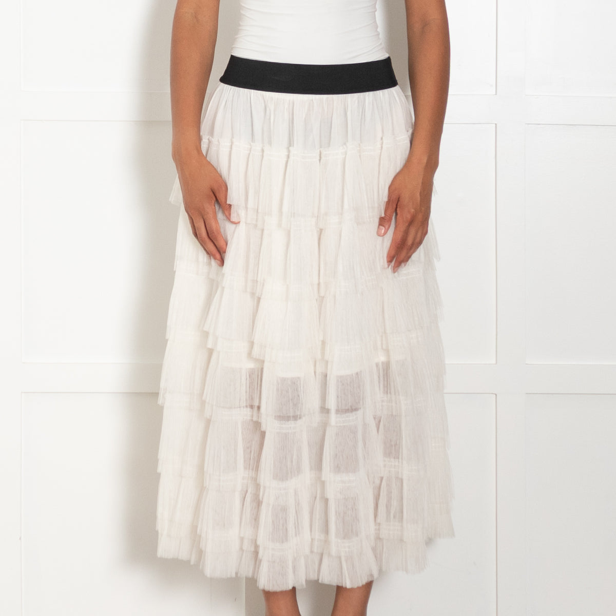 Maje Cream Tulle Tiered Skirt