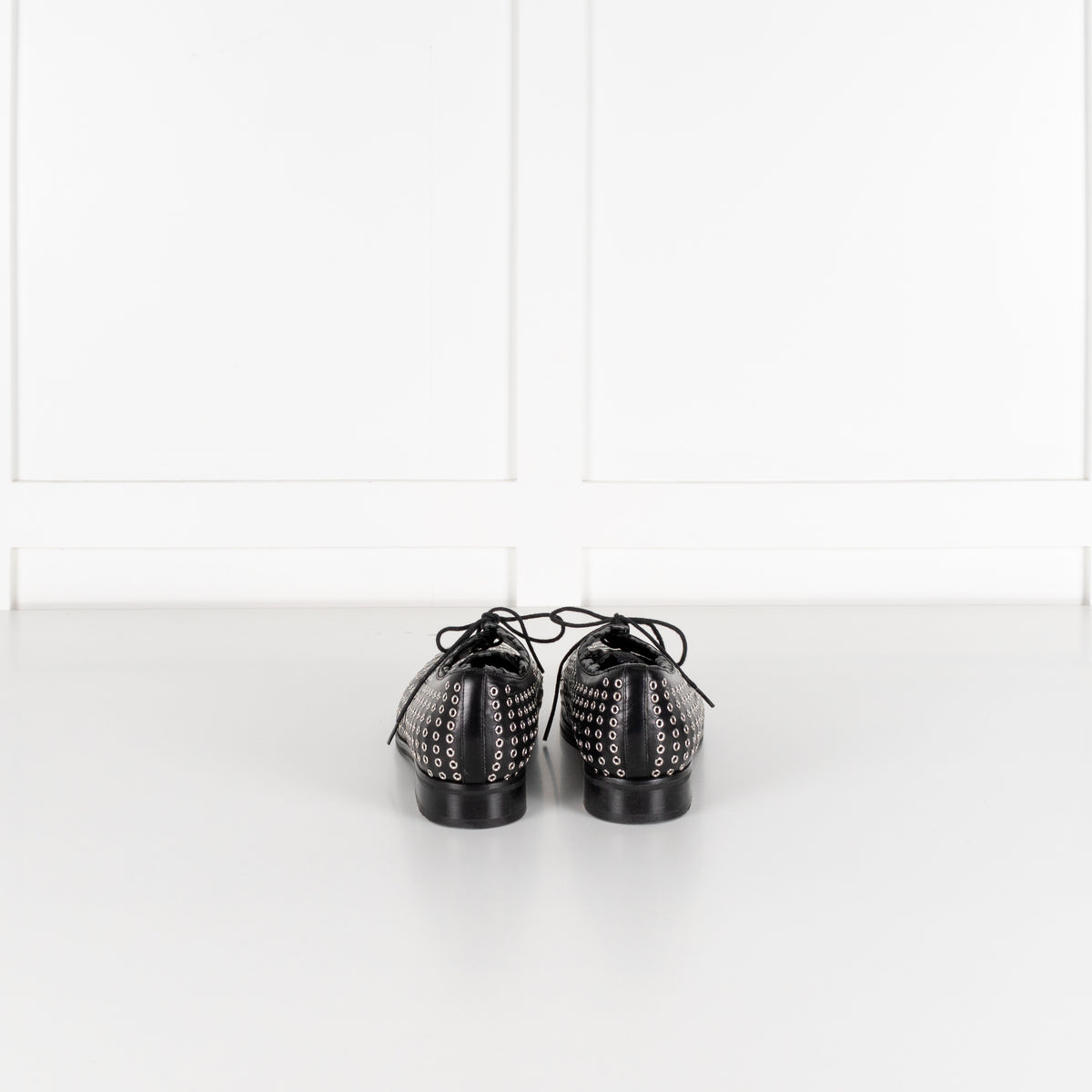 Alaia Black Leather Silver Eyelet Lace Up Shoes